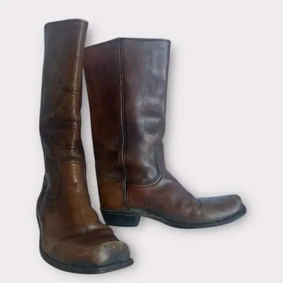 Vintage Frye Original Campus Pull On Genuine Leather Tall Boots In Brown 10.5 - Picture 12 of 12